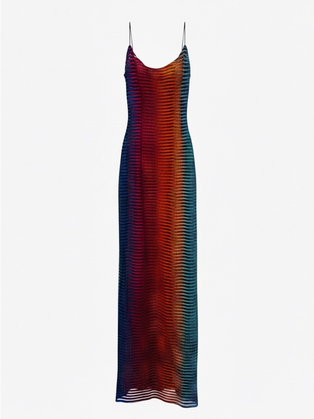 PrettyLittleThing Ombre Ribbed Maxi Beach Dress in Blue, Red & Orange
